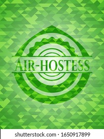 Air-hostess green emblem with mosaic background. Vector Illustration. Detailed.
