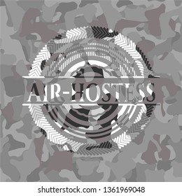 Air-hostess on grey camo pattern