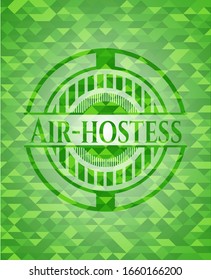 Air-hostess realistic green mosaic emblem. Vector Illustration. Detailed.