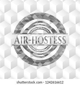 Air-hostess realistic grey emblem with cube white background