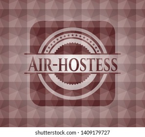 Air-hostess red emblem or badge with geometric pattern background. Seamless.