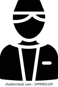 icono plano de glifo vectorial de la aeromoza