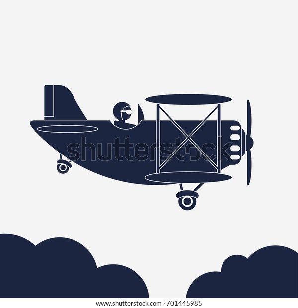 Airlane illustration, airplane icon, Aircraft in\
the sky, Jet above the clouds, Retro Plane silhouette, Civil\
aviation vehicle.\
vector