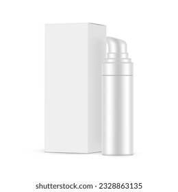 Airless Pump Bottle Mockup With Paper Box, Isolated on White Background. Vector Illustration