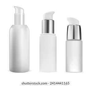 Airless pump bottle. Small moisturizer container mockup. Makeup foundation cream bottle blank. Face cleansing liquid dispenser packaging. Serum moisturizer or conditioner pack