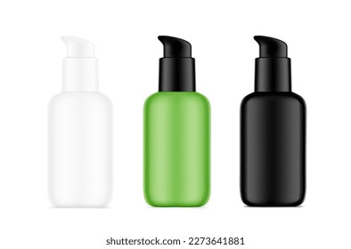 Airless pump bottles mockup. Vector illustration isolated on white background. Сan be used for cosmetic, medical and other needs. Symmetrical lighting scheme. EPS10.	