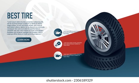 Airless tire concept. Advertising wheels for automobile and vehicle. Poster or banner for website, landing page design. Spare parts and car service. Cartoon flat vector illustration