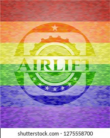 Airlift emblem on mosaic background with the colors of the LGBT flag