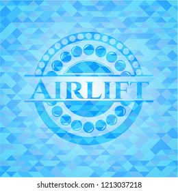 Airlift realistic light blue emblem. Mosaic background