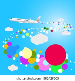 Airline background with clouds and circle shapes for your text. Vector Illustration