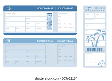 Airline boarding pass. Blue ticket isolated on white background. Vector illustration