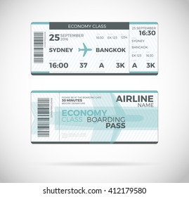 Airline boarding pass, Economy Class ticket template. Vector Plane ticket illustration. Ticket Pass Card modern element vector design template