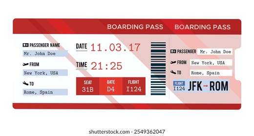 airline boarding pass with seat numbers and flight details.