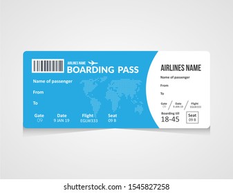 Airline boarding pass template. Airport and plane pass document. Plane ticket. 