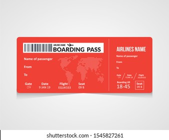 Airline boarding pass template. Airport and plane pass document. Plane ticket. 