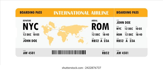 Airline boarding pass template design. Plane ticket. Airport, plane pass document. Vector illustration