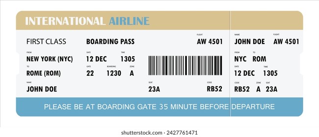 Airline boarding pass template design. Plane ticket. Airport, plane pass document. Vector illustration