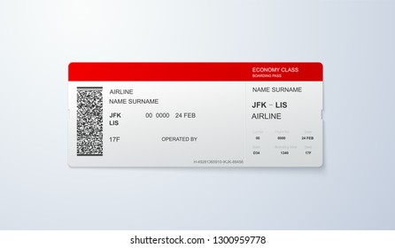 Airline boarding pass template. Vector illustration of flight ticket layout with QR code. Transportation, business or travel concept