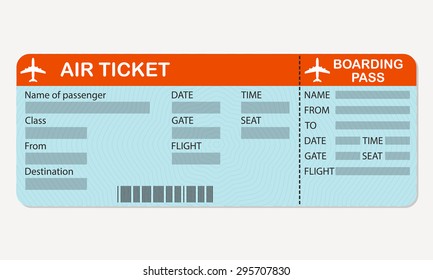 Airline boarding pass ticket. Detailed blank of airplane ticket. Colorful vector illustration. 