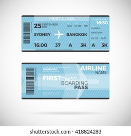 Airline boarding pass ticket for First class template. Vector Plane ticket illustration. Ticket Pass Card modern element vector design template