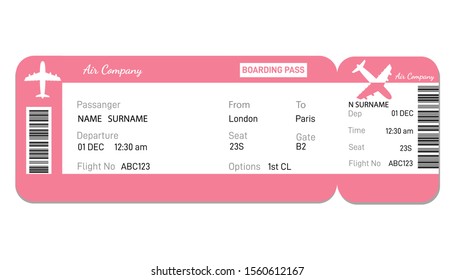 Airline boarding pass ticket in red colors.  Concept  for travel, business trip or journey.Plane ticket. 