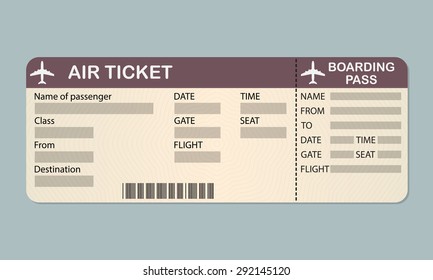 Airline boarding pass ticket template. Detailed blank of airplane ticket. Vector illustration. 