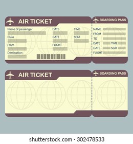 Airline boarding pass ticket template. Detailed blank of airplane ticket. Vector illustration. 
