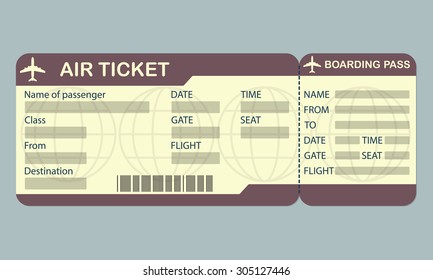 Airline boarding pass ticket template. Detailed blank of airplane ticket. Vector illustration.