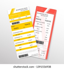 Airline boarding pass ticket for traveling by plane. Vector illustration.