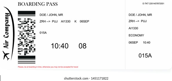 Airline boarding pass ticket for traveling by plane. Vector illustration. Realistic pattern of a boarding pass. Airline ticket concept