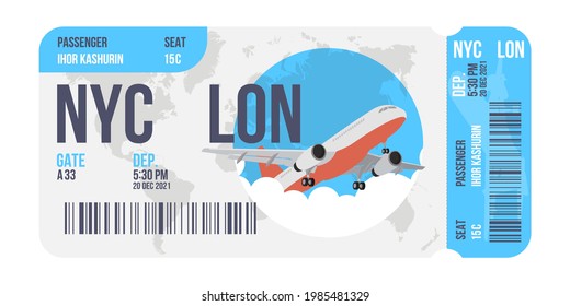 Airline Boarding Pass Ticket For Traveling By Plane. Vector Illustration.