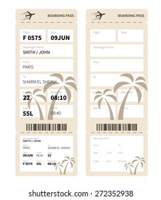 Airline boarding pass ticket for traveling by plane. Vector illustration.
