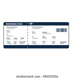 Airline boarding pass ticket for traveling by plane. Vector illustration