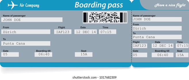 Airline Boarding Pass Ticket Vector Illustration Stock Vector (Royalty ...