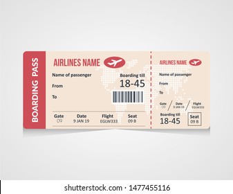 Airline boarding pass ticket Vector illustration. Concept template for travel, journey or business trip. 