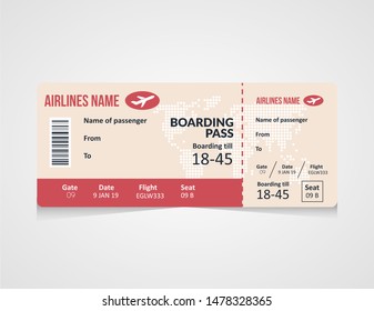 Airline boarding pass ticket Vector illustration. Concept template for travel, business trip or journey. 