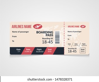 Airline boarding pass ticket Vector illustration. Concept template for travel, business trip or journey. 