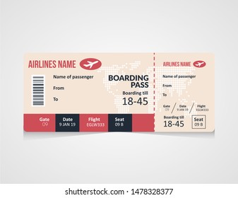 Airline boarding pass ticket Vector illustration. Concept template for travel, business trip or journey. 