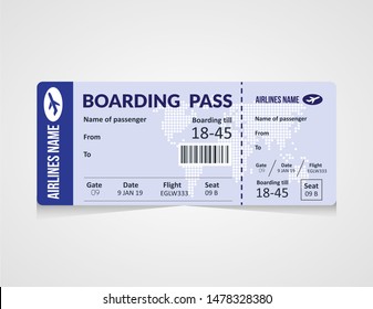 Airline boarding pass ticket Vector illustration. Concept template for travel, business trip or journey. 