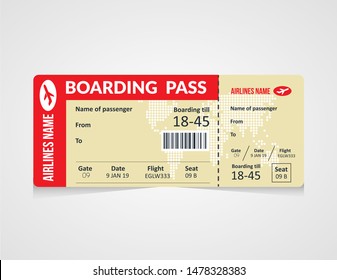 Airline boarding pass ticket Vector illustration. Concept template for travel, business trip or journey. 