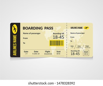 Airline boarding pass ticket Vector illustration. Concept template for travel, business trip or journey. 
