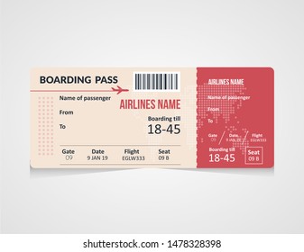 Airline boarding pass ticket Vector illustration. Concept template for travel, business trip or journey. 