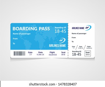 Airline boarding pass ticket Vector illustration. Concept template for travel, business trip or journey. 