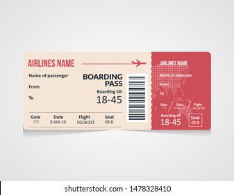 Airline boarding pass ticket Vector illustration. Concept template for travel, business trip or journey. 