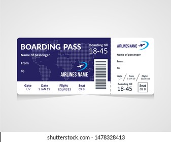 Airline boarding pass ticket Vector illustration. Concept template for travel, business trip or journey. 