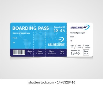 Airline boarding pass ticket Vector illustration. Concept template for travel, business trip or journey. 