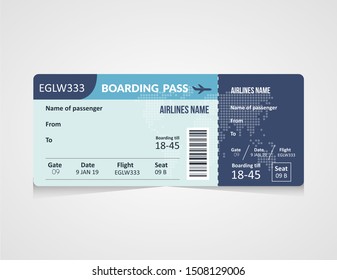 Airline boarding pass ticket Vector illustration. Concept template for travel, journey or business trip. Isolated on white.