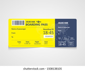 Airline boarding pass ticket Vector illustration. Concept template for travel, journey or business trip. Isolated on white.