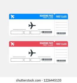 Airline boarding pass tickets to plane for travel journey. Vector stock illustration.