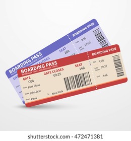 Airline boarding pass tickets to plane for travel journey and holiday. Vector illustration